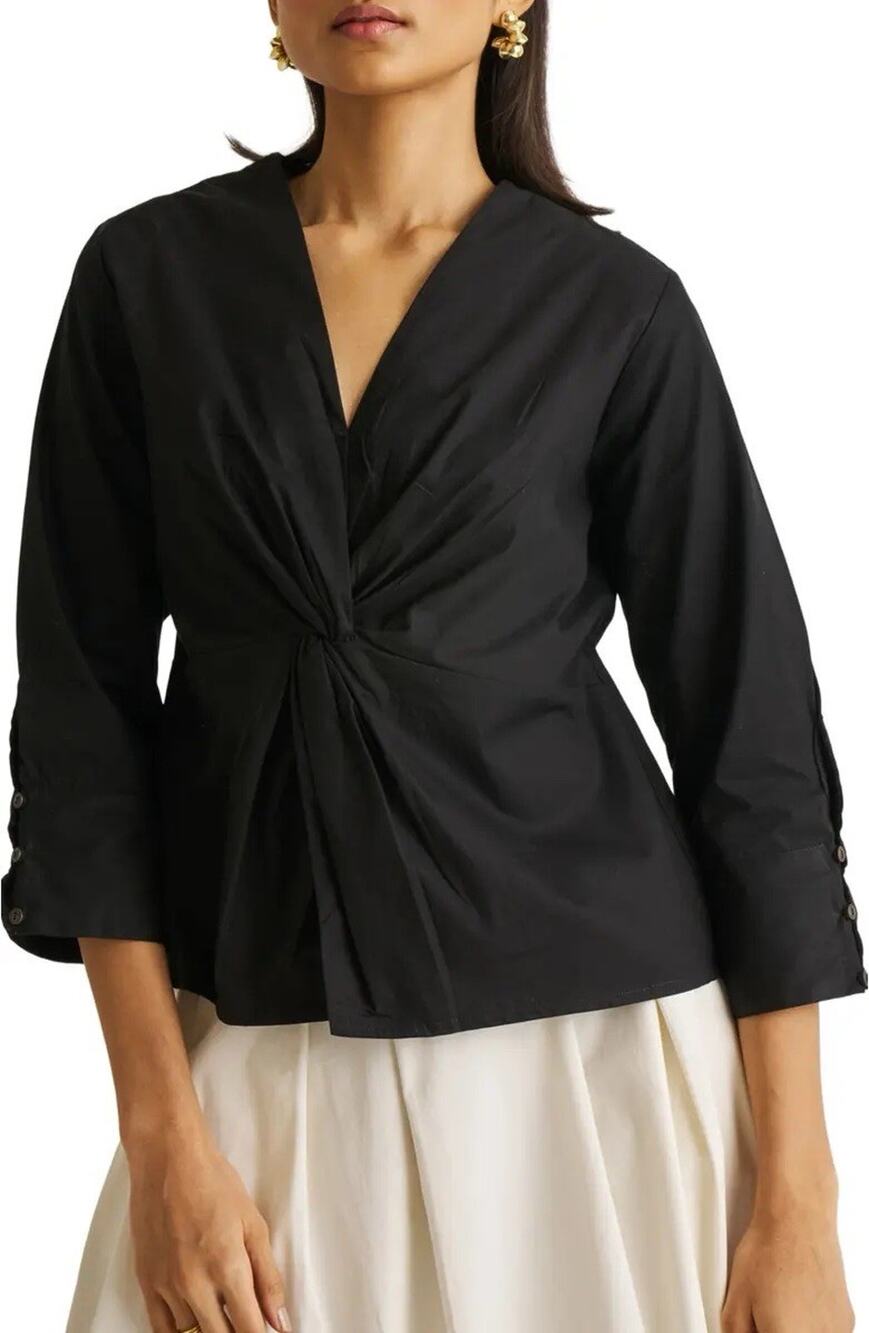 Reistor Top Black Front Twist Organic Cotton 3/4 Sleeves 3XL